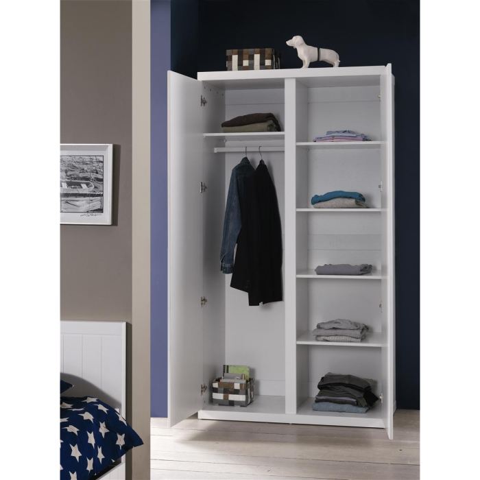 Armoire Enfant - Laquee Blanche - 2 Portes - Classique - Chambre - L 110 Cm X P 57 Cm X H 204 Cm - Lara
