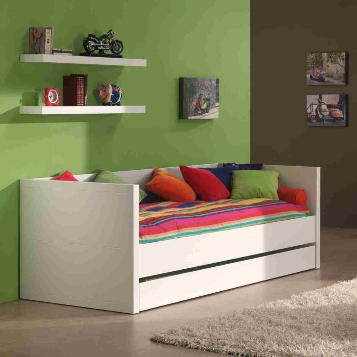 Lit Enfant Combine 90x200 Cm - Laque Blanc - Lara - Vipack - Bois - Panneaux De Particules