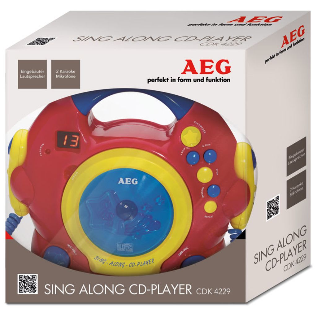 AEG Lecteur CD Musique pour chambre bureau salon sejour CDK 4229 Rouge