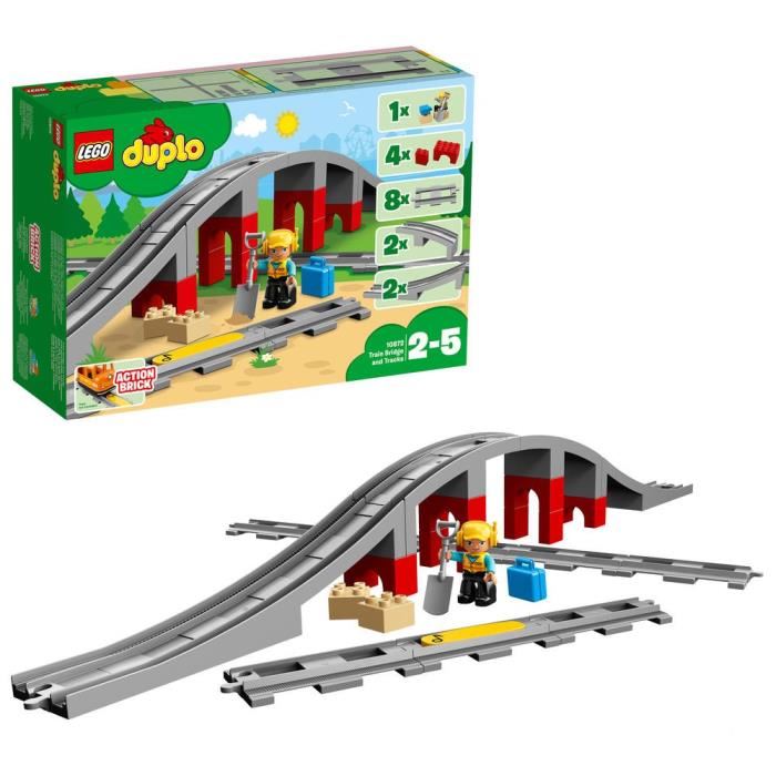 Legoa® 10872 Duplo Town Les Rails Et Le Pont Du Train Jouet Pour Enfants 2 5 Ans Jeu De Construction Avec Klaxon En Brique Sonore