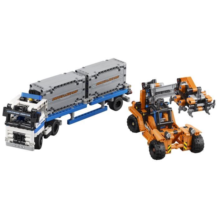 Lego® Technic - Le Transport De Conteneur - Camion Articule Avec Grue Charge Conteneurs - 631 Pieces
