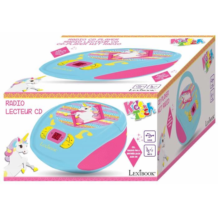 Lecteur Cd Portable Design Licorne - Port Usd, Fonction Aux-in, Prise Micro