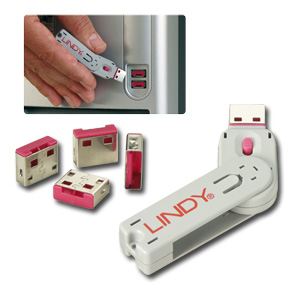LINDY Cle USB et 4 bloqueurs de ports USB Rouge