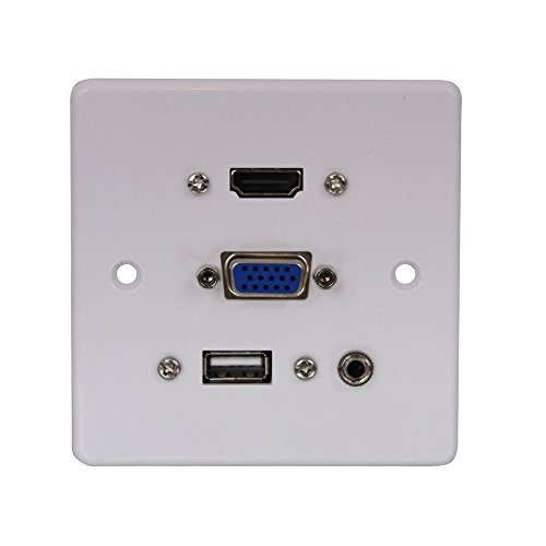 Lindy Multi Av Faceplate Plaque Montable Sur Mur Fiche Mini Phone Stereo 35 Mm Hdmi Usb Type A Vga Blanc Commande Unique