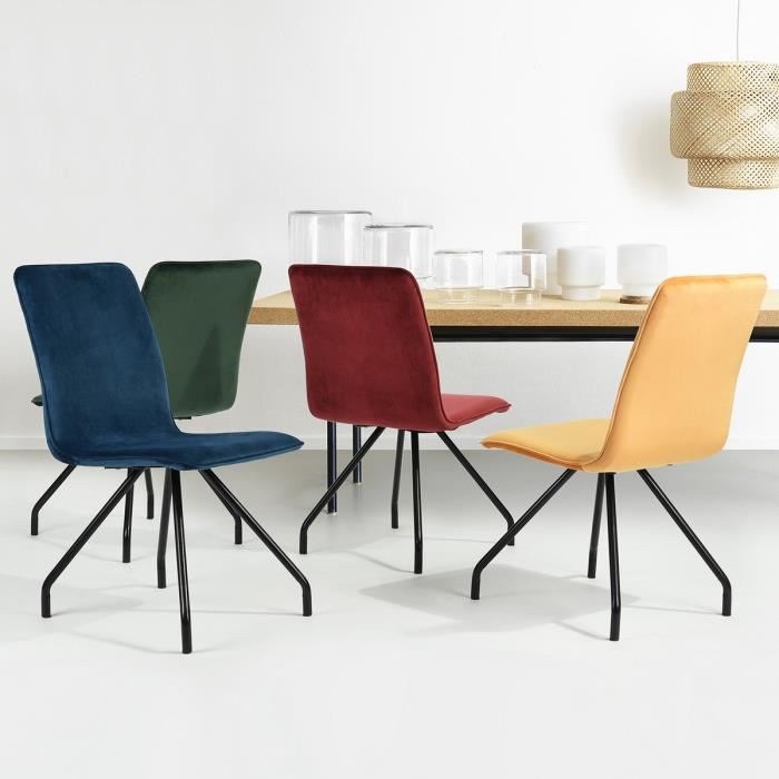Linnea Velvet Lot De 2 Chaises De Salle A Manger Metal Revetu De Velours Bleu Contemporain L 46 X P 58 Cm