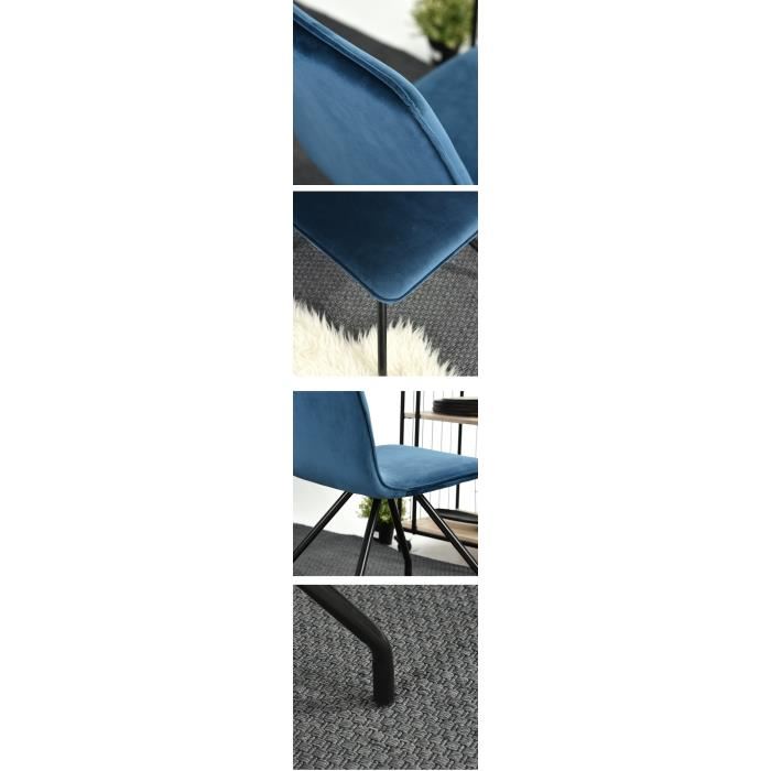 Linnea Velvet Lot De 2 Chaises De Salle A Manger Metal Revetu De Velours Bleu Contemporain L 46 X P 58 Cm