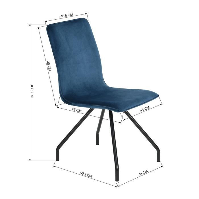 Linnea Velvet Lot De 2 Chaises De Salle A Manger Metal Revetu De Velours Bleu Contemporain L 46 X P 58 Cm