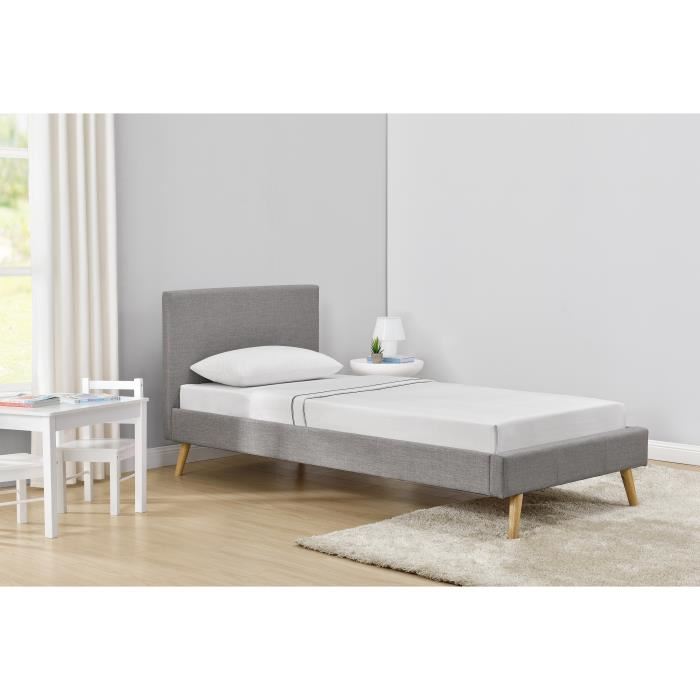 Lit enfant scandinave tissu gris clair Sommier inclus l 90 x L 190 cm