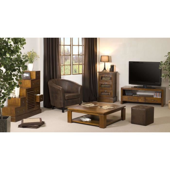 Meuble Tv Macabane Eden - Marron - 2 Grands Tiroirs - 1 Petit Tiroir Bois Mindi