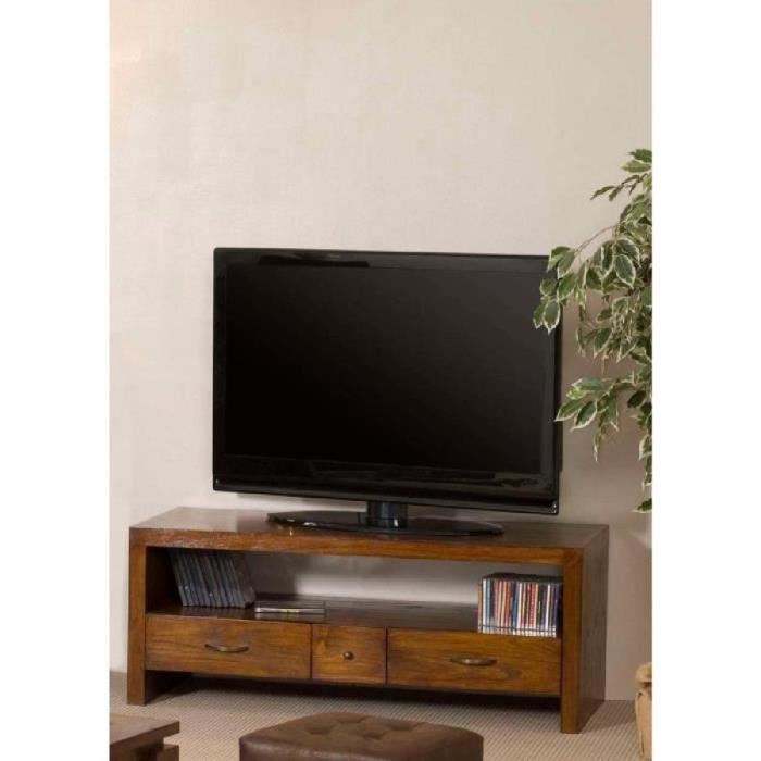 Meuble Tv Macabane Eden - Marron - 2 Grands Tiroirs - 1 Petit Tiroir Bois Mindi