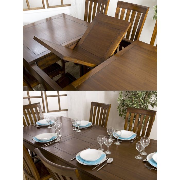 Macabane Eden - Table A Manger Rectangulaire Marron Rallonge 160/200cm Bois Mindi