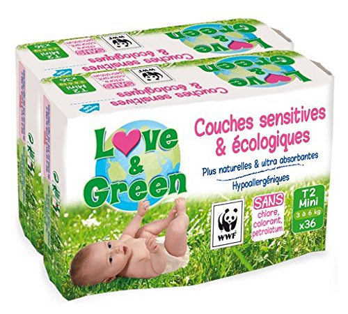 Love & Green Couches Anti-Irritation T2 3-5kg 36 couches