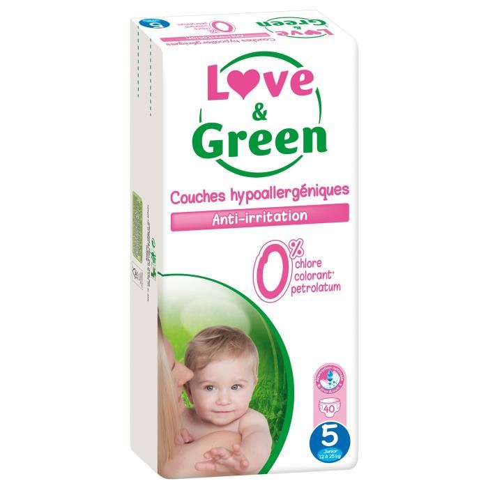 Love & Green Couches Hypoallergeniques T5 12-25kg 40 Couches