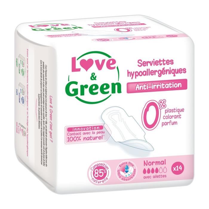 Love & Green Serviettes Hypoallergeniques Et Écologiques Normal X 14 - Sachet 14 Serviettes