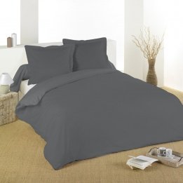 Housse De Couette Unie En Coton Anthracite 240 X 220 Cm