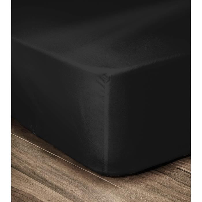 LOVELY HOME Drap Housse 100 coton 90x190x30 cm noir