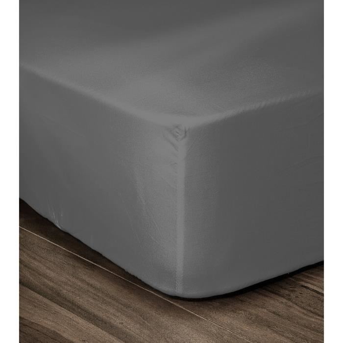 Drap Housse 100% Coton 140x190x25 Cm Gris Fonce