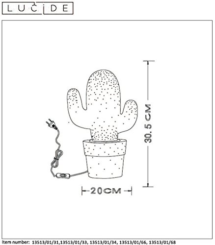 Lampe Cactus, E14 Lucide, Ceramique Vert, 40 W H30.5cm