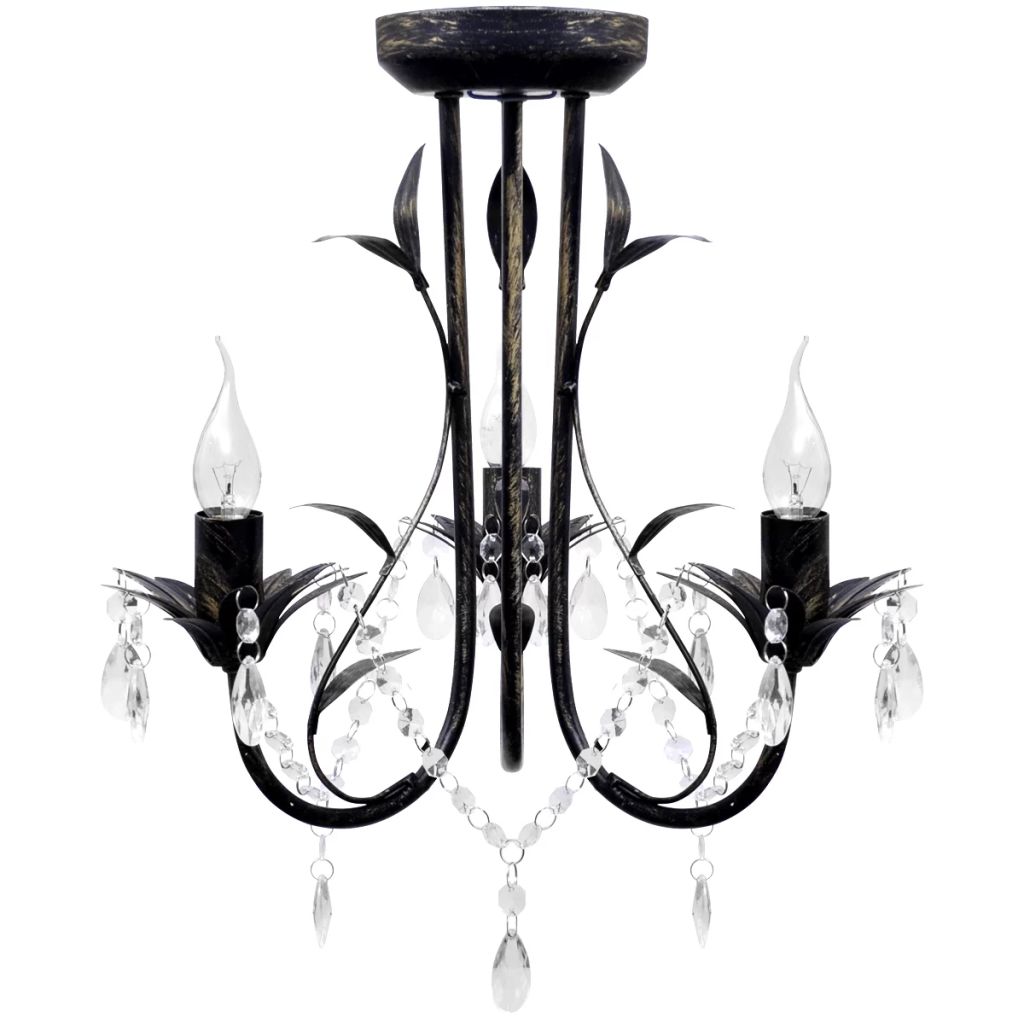 Vidaxl Lustre Metal Noir Style Art Nouveau Perles Crystal 3 X E14 Ampoules