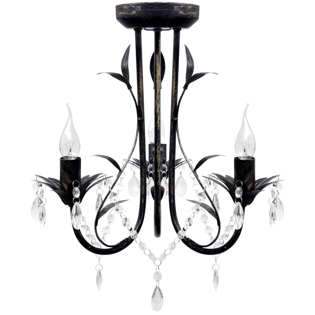 Vidaxl Lustre Metal Noir Style Art Nouveau Perles Crystal 3 Ampoules E14 Lampe 241385