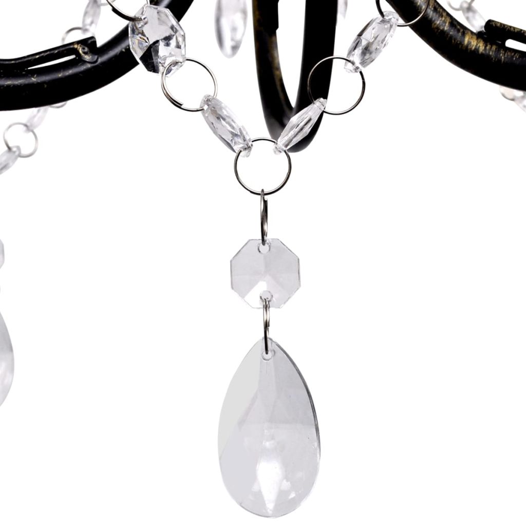 Vidaxl Lustre Metal Noir Style Art Nouveau Perles Crystal 3 Ampoules E14 Lampe 241385