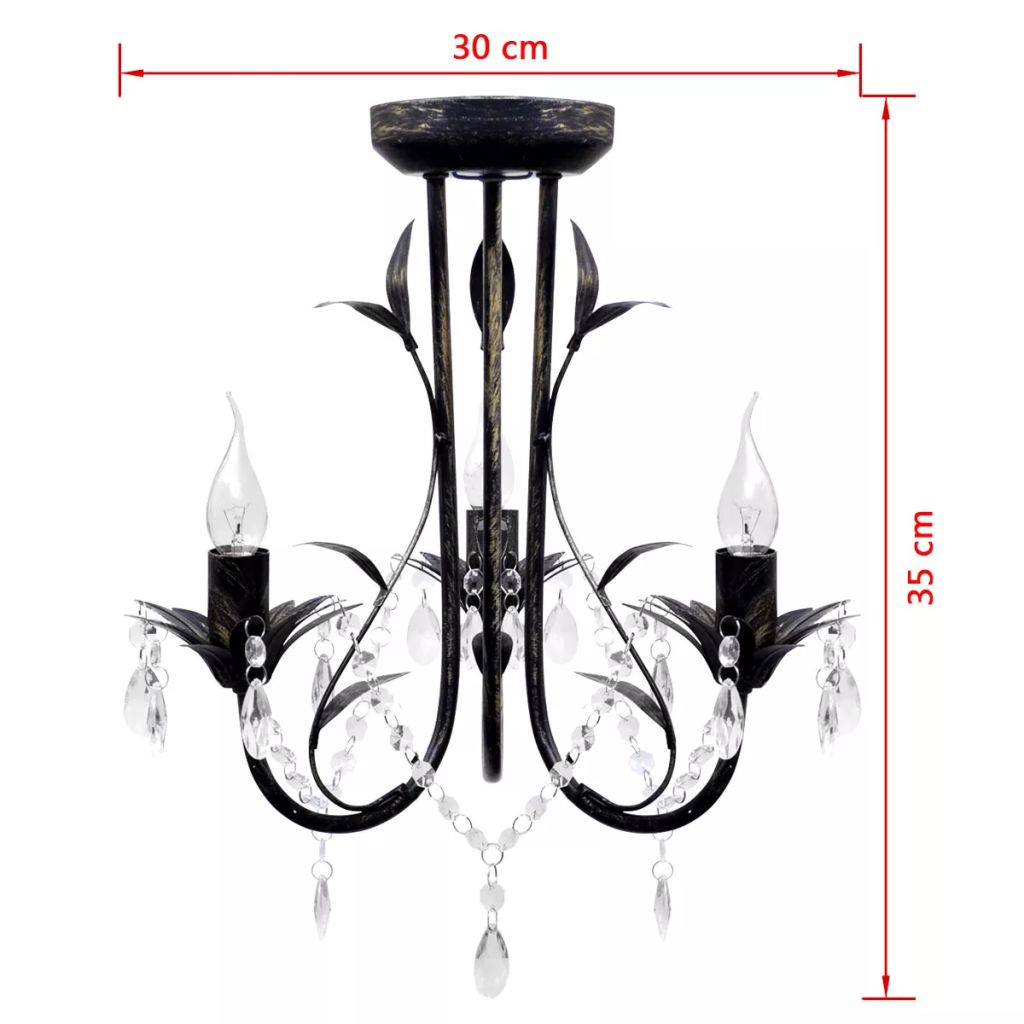 Vidaxl Lustre Metal Noir Style Art Nouveau Perles Crystal 3 Ampoules E14 Lampe 241385