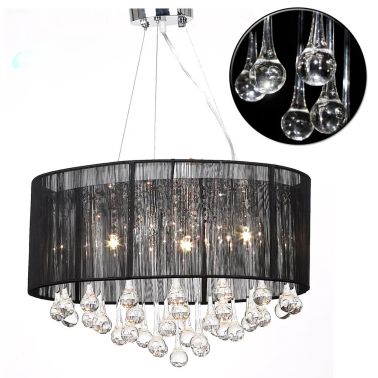 Lustre Moderne Plafonnier 3 Feux 85 Pampilles Cristal Noir 60344