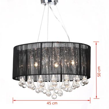 Lustre Moderne Plafonnier 3 Feux 85 Pampilles Cristal Noir 60344