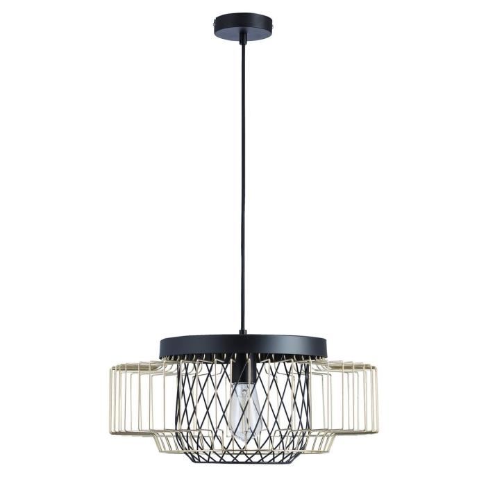 Lustre - Suspension Cage Metal E27 60w Diametre 45 Cm X Hauteur 20,7 Cm Noir Et Dore