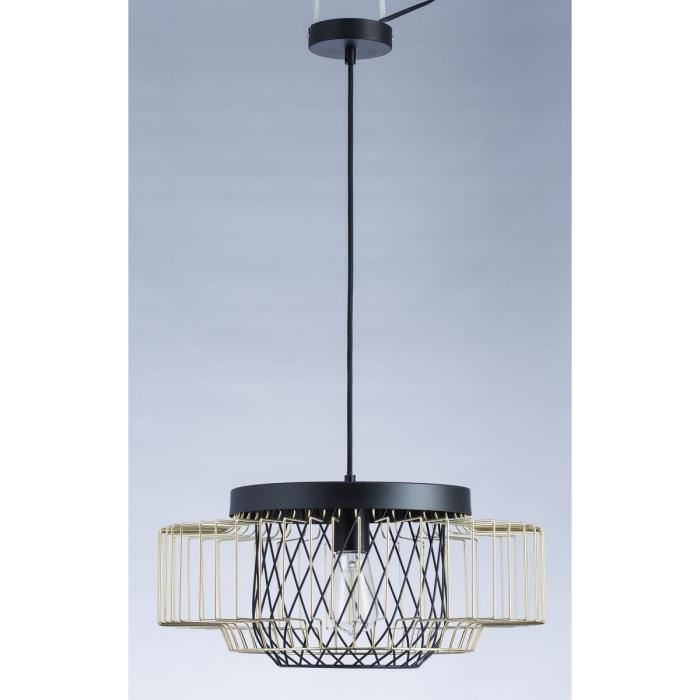 Lustre - Suspension Cage Metal E27 60w Diametre 45 Cm X Hauteur 20,7 Cm Noir Et Dore