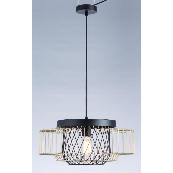 Lustre - Suspension Cage Metal E27 60w Diametre 45 Cm X Hauteur 20,7 Cm Noir Et Dore