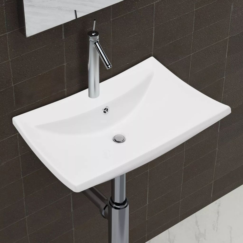 Vidaxl Luxueux Vasque Ceramique Rectangulaire Avec Trop Plein Lave Mains 140688