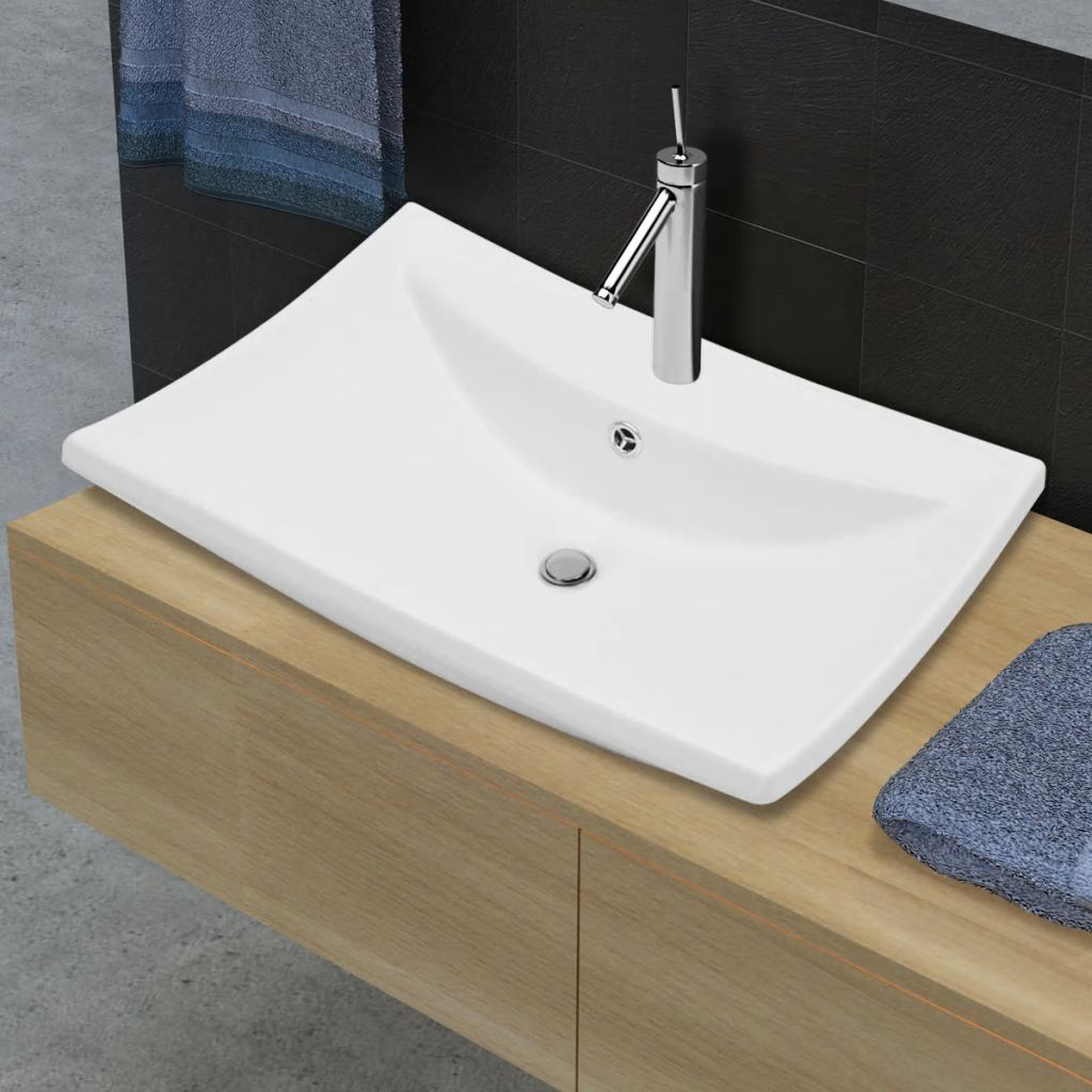 Vidaxl Luxueux Vasque Ceramique Rectangulaire Avec Trop Plein Lave Mains 140688