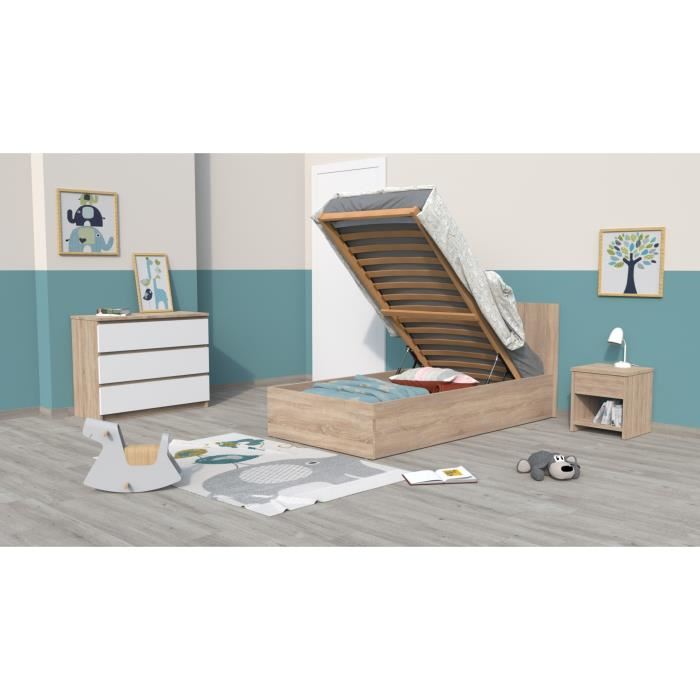 Weber Industries Lit Coffre, Effet Bois Clair, 90x190 Cm Beige 196x85x102cm