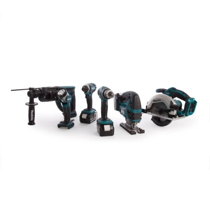 MAKITA Pack 6 machines DLX6068PT avec 3 batteries 18V 5Ah Li ion sac de transport et chargeur DC18RD