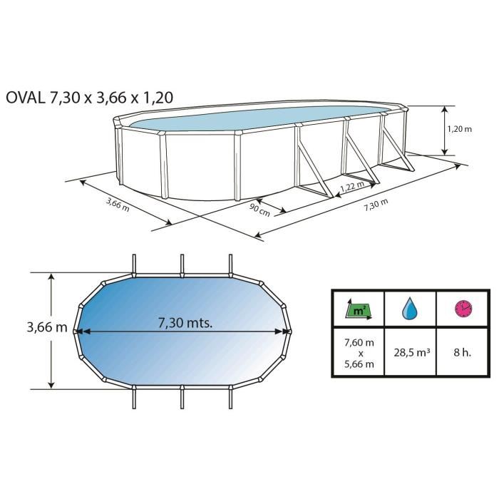 Piscine Hors Sol Ovale 730 X 366 Cm X 120 Cm H + Filtre A Sable De 4.5 M3/h