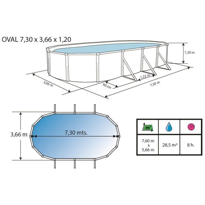 Mallorca Piscine Hors Sol Ovale En Acier Avec Kit Complet Dete Et Tapis 730 X 366 X 120 Cm (kit Complet Piscine Filtre Skimmer Et