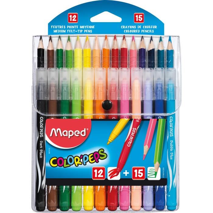 Crayons De Couleurs Et Feutres Colorpeps Maped Etui De 15 Crayons 12 Feutres