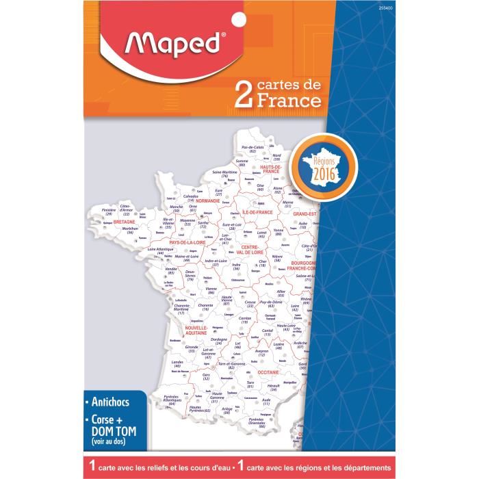2 Cartes de France MAPED - Reliefs et contours d'eau - 18cm