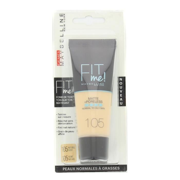 Fond De Teint Fluide Fit Me Matte Poreless Maybelline New York Peaux Normales A Grasses Teinte 105 Ivoire Naturel 30 Ml