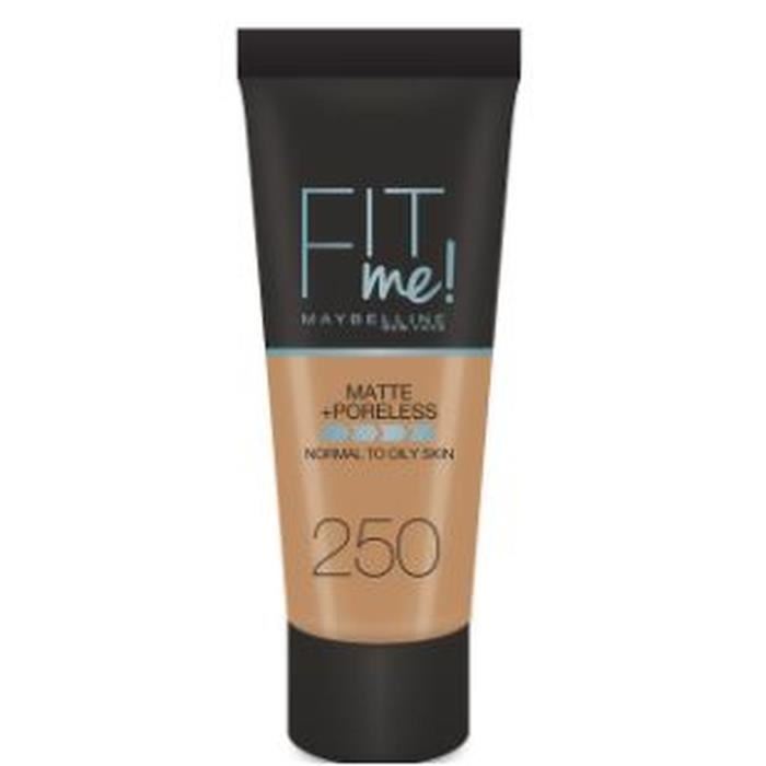 Maybelline New York Fit Me! Matte + Poreless Fond De Teint Ton Sur Ton Matifiant 250 Beige Ensoleille