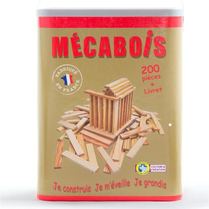 Mecabois Baril de 200 pieces Jeux de constructions planchettes en bois Fabrique en France