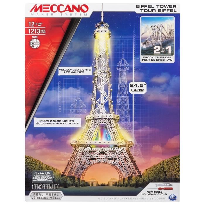 Meccano 2 En 1 Tour Eiffel Lumineuse / Pont De Brooklyn Spinmaster