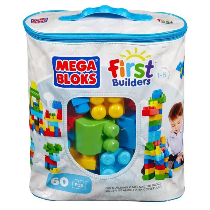 Mega Bloks - Sac Bleu 60 Blocs - First Builders  - Jouet De Construction - Briques De Construction - 1er Age - 12 Mois Et +
