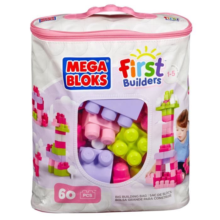 Mega Bloks - Sac Rose 60 Blocs - First Builders  - Jouet De Construction - Briques De Construction - 1er Age - 12 Mois Et +
