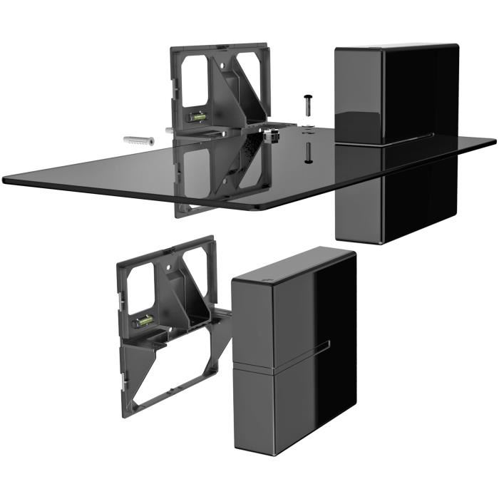Meliconi Ghost Cube Shelf Systeme De Gestion Des Cables - 1 Cube Et 1 Etagere - Poids Max : 3 Kg - Noir