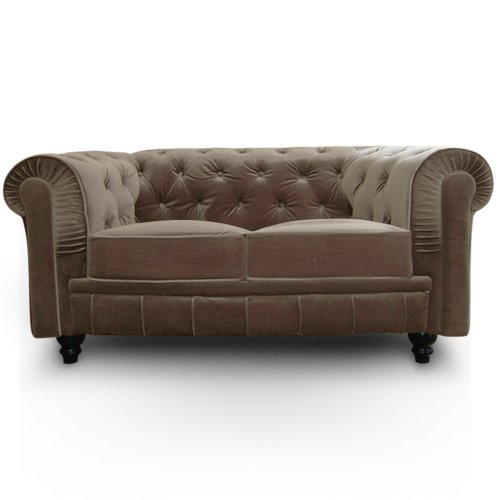 Canape Chesterfield Velours 2 Places Altesse Taupe