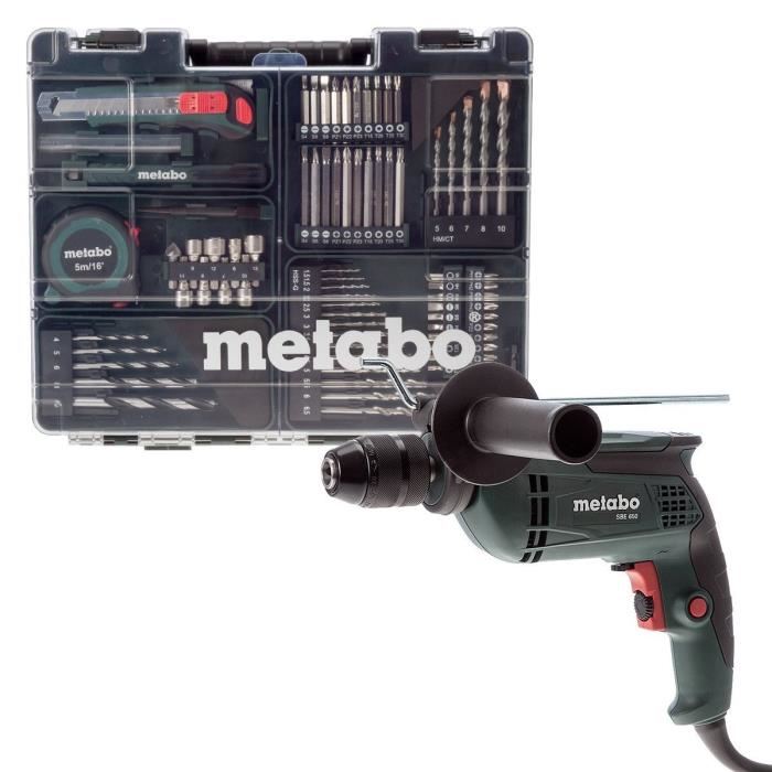 Perceuse A Percussion Metabo Sbe 650 650w Set Atelier Mobile 80 Accessoires