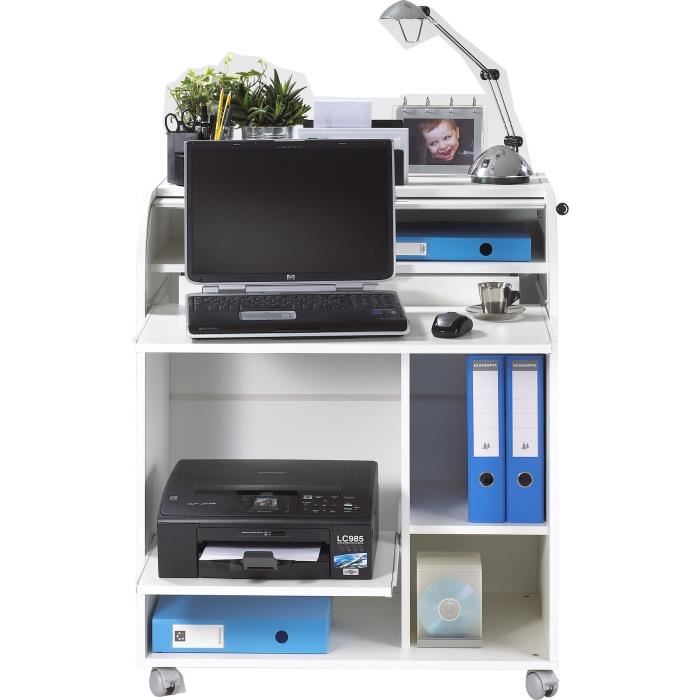 Meuble informatique a roulettes 792 cm Blanc Rideau imprime Zonk Pow
