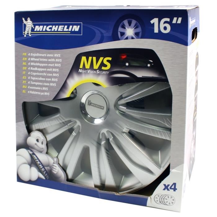 Lot De 4 Enjoliveurs Gris Metallises Michelin 16 Pouces Fixation Simple Par Clips Nvs 42 Pastille Reflechissante